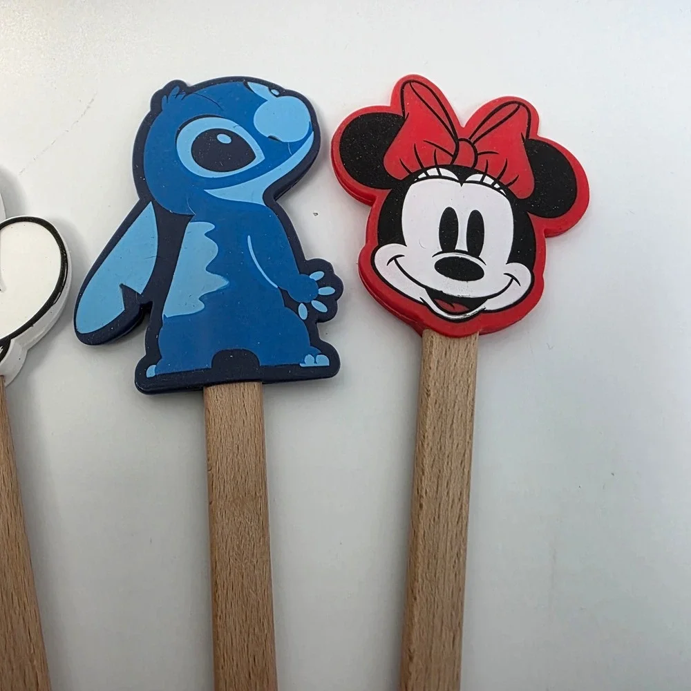 Disney Silicone Spatula Set 4pc Mickey Minnie Mouse Stitch Wood Handle New
